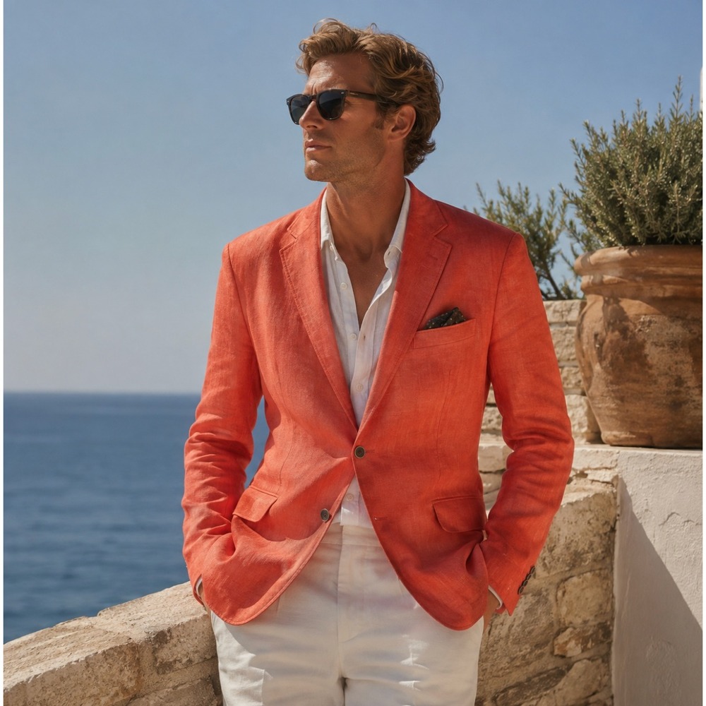 SAND Copenhagen Unstructured 100% Linen Blazer EU 56 Coral US 46 Sport Coat
